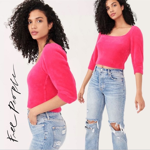 Free People Pink fuzzy sweater - Picture 2 of 2
